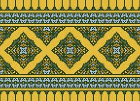 pixel jaargangen kruis steek traditioneel etnisch patroon paisley bloem ikat achtergrond abstract aztec Afrikaanse Indonesisch Indisch naadloos patroon voor kleding stof afdrukken kleding jurk tapijt gordijnen en sarong vector