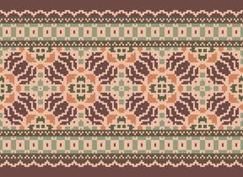 pixel jaargangen kruis steek traditioneel etnisch patroon paisley bloem ikat achtergrond abstract aztec Afrikaanse Indonesisch Indisch naadloos patroon voor kleding stof afdrukken kleding jurk tapijt gordijnen en sarong vector