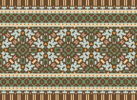 meetkundig etnisch patroon. pixel patroon. ontwerp voor kleding, kleding stof, achtergrond, behang, inpakken, batik. breigoed, borduurwerk stijl. aztec meetkundig kunst ornament afdrukken. vector illustratie.
