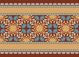 pixel jaargangen kruis steek traditioneel etnisch patroon paisley bloem ikat achtergrond abstract aztec Afrikaanse Indonesisch Indisch naadloos patroon voor kleding stof afdrukken kleding jurk tapijt gordijnen en sarong vector