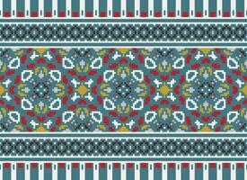 pixel jaargangen kruis steek traditioneel etnisch patroon paisley bloem ikat achtergrond abstract aztec Afrikaanse Indonesisch Indisch naadloos patroon voor kleding stof afdrukken kleding jurk tapijt gordijnen en sarong vector