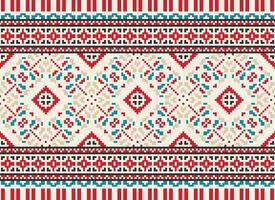 pixel jaargangen kruis steek traditioneel etnisch patroon paisley bloem ikat achtergrond abstract aztec Afrikaanse Indonesisch Indisch naadloos patroon voor kleding stof afdrukken kleding jurk tapijt gordijnen en sarong vector