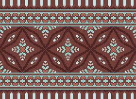 pixel jaargangen kruis steek traditioneel etnisch patroon paisley bloem ikat achtergrond abstract aztec Afrikaanse Indonesisch Indisch naadloos patroon voor kleding stof afdrukken kleding jurk tapijt gordijnen en sarong vector