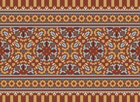 pixel jaargangen kruis steek traditioneel etnisch patroon paisley bloem ikat achtergrond abstract aztec Afrikaanse Indonesisch Indisch naadloos patroon voor kleding stof afdrukken kleding jurk tapijt gordijnen en sarong vector