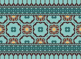 pixel kruis steek traditioneel etnisch patroon paisley bloem ikat achtergrond abstract aztec Afrikaanse Indonesisch Indisch naadloos patroon voor kleding stof afdrukken kleding jurk tapijt gordijnen en sarong vector