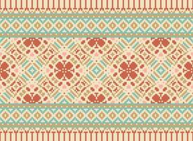 pixel kruis steek traditioneel etnisch patroon paisley bloem ikat achtergrond abstract aztec Afrikaanse Indonesisch Indisch naadloos patroon voor kleding stof afdrukken kleding jurk tapijt gordijnen en sarong vector