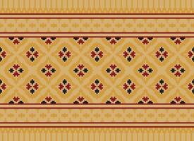 pixel ikat en kruis steek meetkundig naadloos patroon etnisch oosters traditioneel. aztec stijl illustratie ontwerp voor tapijt, behang, kleding, inpakken, batik. vector