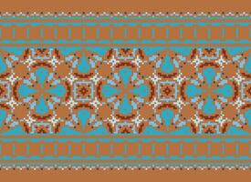 pixel ikat en kruis steek meetkundig naadloos patroon etnisch oosters traditioneel. aztec stijl illustratie ontwerp voor tapijt, behang, kleding, inpakken, batik. vector