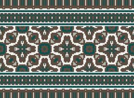 pixel ikat en kruis steek meetkundig naadloos patroon etnisch oosters traditioneel. aztec stijl illustratie ontwerp voor tapijt, behang, kleding, inpakken, batik. vector