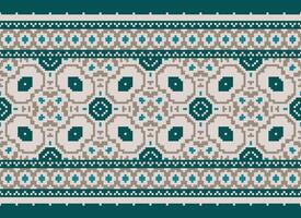 pixel ikat en kruis steek meetkundig naadloos patroon etnisch oosters traditioneel. aztec stijl illustratie ontwerp voor tapijt, behang, kleding, inpakken, batik. vector