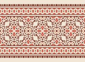 pixel ikat en kruis steek meetkundig naadloos patroon etnisch oosters traditioneel. aztec stijl illustratie ontwerp voor tapijt, behang, kleding, inpakken, batik. vector