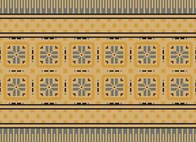 pixel ikat en kruis steek meetkundig naadloos patroon etnisch oosters traditioneel. aztec stijl illustratie ontwerp voor tapijt, behang, kleding, inpakken, batik. vector