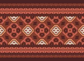 pixel ikat en kruis steek meetkundig naadloos patroon etnisch oosters traditioneel. aztec stijl illustratie ontwerp voor tapijt, behang, kleding, inpakken, batik. vector