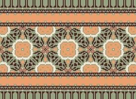 pixel ikat en kruis steek meetkundig naadloos patroon etnisch oosters traditioneel. aztec stijl illustratie ontwerp voor tapijt, behang, kleding, inpakken, batik. vector