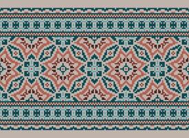 pixel ikat en kruis steek meetkundig naadloos patroon etnisch oosters traditioneel. aztec stijl illustratie ontwerp voor tapijt, behang, kleding, inpakken, batik. vector