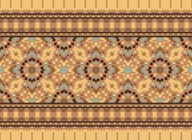 pixel ikat en kruis steek meetkundig naadloos patroon etnisch oosters traditioneel. aztec stijl illustratie ontwerp voor tapijt, behang, kleding, inpakken, batik. vector