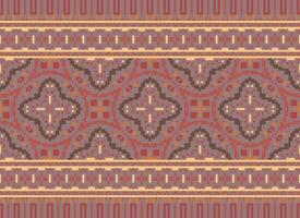 pixel ikat en kruis steek meetkundig naadloos patroon etnisch oosters traditioneel. aztec stijl illustratie ontwerp voor tapijt, behang, kleding, inpakken, batik. vector