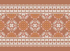 pixel ikat en kruis steek meetkundig naadloos patroon etnisch oosters traditioneel. aztec stijl illustratie ontwerp voor tapijt, behang, kleding, inpakken, batik. vector