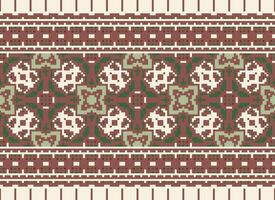 pixel ikat en kruis steek meetkundig naadloos patroon etnisch oosters traditioneel. aztec stijl illustratie ontwerp voor tapijt, behang, kleding, inpakken, batik. vector