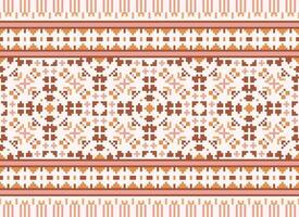 pixel ikat en kruis steek meetkundig naadloos patroon etnisch oosters traditioneel. aztec stijl illustratie ontwerp voor tapijt, behang, kleding, inpakken, batik. vector