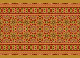 pixel kruis steek traditioneel etnisch patroon paisley bloem ikat achtergrond abstract aztec Afrikaanse Indonesisch Indisch naadloos patroon voor kleding stof afdrukken kleding jurk tapijt gordijnen en sarong vector