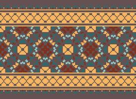 pixel kruis steek traditioneel etnisch patroon paisley bloem ikat achtergrond abstract aztec Afrikaanse Indonesisch Indisch naadloos patroon voor kleding stof afdrukken kleding jurk tapijt gordijnen en sarong vector