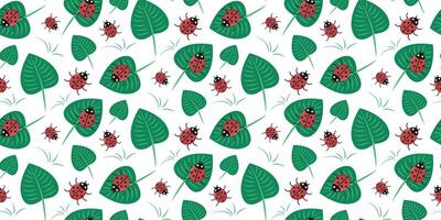 naadloos patroon met lieveheersbeestje en groen bladeren. vector illustratie