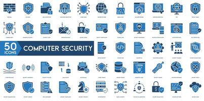 computer veiligheid lijn icoon set. firewall, antivirus, gegevens encryptie, wachtwoord bescherming, cyber schild, veiligheid toezicht houden, factor authenticatie, beveiligen browsen, privacy schild en beveiligen netwerk vector