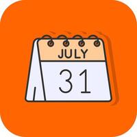 31e van juli gevulde oranje achtergrond icoon vector