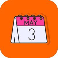 3e van mei gevulde oranje achtergrond icoon vector