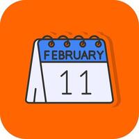 11e van februari gevulde oranje achtergrond icoon vector