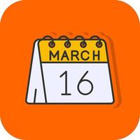 16e van maart gevulde oranje achtergrond icoon vector
