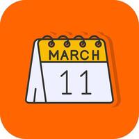 11e van maart gevulde oranje achtergrond icoon vector