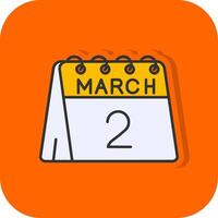 2e van maart gevulde oranje achtergrond icoon vector