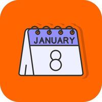 8e van januari gevulde oranje achtergrond icoon vector