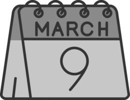 9e van maart lijn gevulde grijswaarden icoon vector