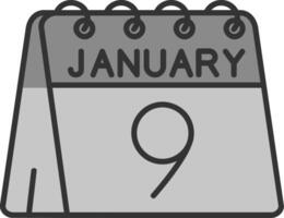 9e van januari lijn gevulde grijswaarden icoon vector