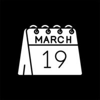 19e van maart glyph omgekeerd icoon vector