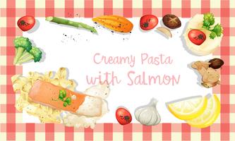 Zalm en pasta crème saus sjabloon vector