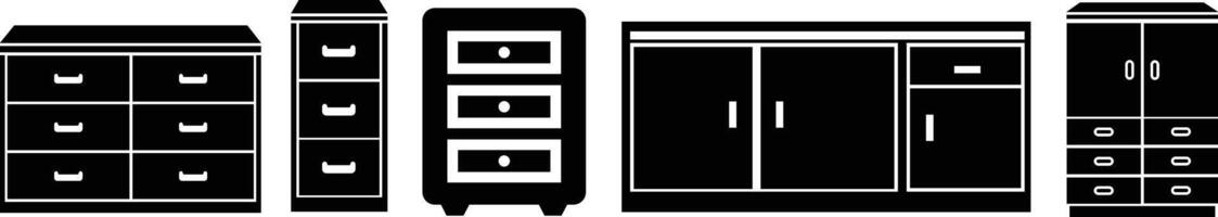 garderobe kabinet icoon in vlak set. geïsoleerd Aan knop met persoonlijk kastje kamer opslagruimte voor verschillend dingen teken symbool van hout meubilair ontwerp vector voor apps website