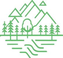 groen logo met bomen en bergen vector