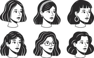 een reeks van zes verschillend vrouwen gezichten vector