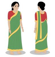 Indisch dorp Dames vervelend Saree tekenfilm karakter ontwerp vector