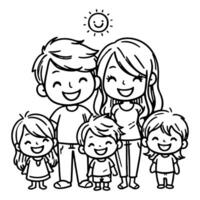 ai gegenereerd kind tekening gelukkig familie tekenfilm karakter schets tekening voor kleur boek bladzijde vector illustratie Aan wit achtergrond