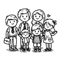 kind tekening gelukkig familie tekenfilm karakter schets tekening voor kleur boek bladzijde vector illustratie Aan wit achtergrond
