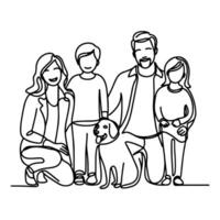 ai gegenereerd tekening gelukkig familie met hond tekenfilm karakter tekening vector illustratie Aan wit achtergrond