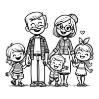 kind tekening gelukkig familie tekenfilm karakter schets tekening voor kleur boek bladzijde vector illustratie Aan wit achtergrond