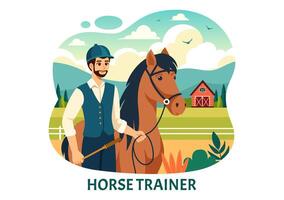 ruiter sport paard trainer vector illustratie met opleiding, rijden lessen en rennen paarden in vlak tekenfilm achtergrond ontwerp
