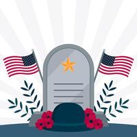gedenkteken dag eerbetoon. helden graf met Verenigde Staten van Amerika vlag, bloemen, en helm.vector illustratie met kopiëren ruimte Oppervlakte vector