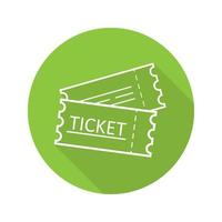 tickets plat lineaire lange schaduw pictogram. bioscoop-, vlucht- of sportevenementtickets. vector overzichtssymbool